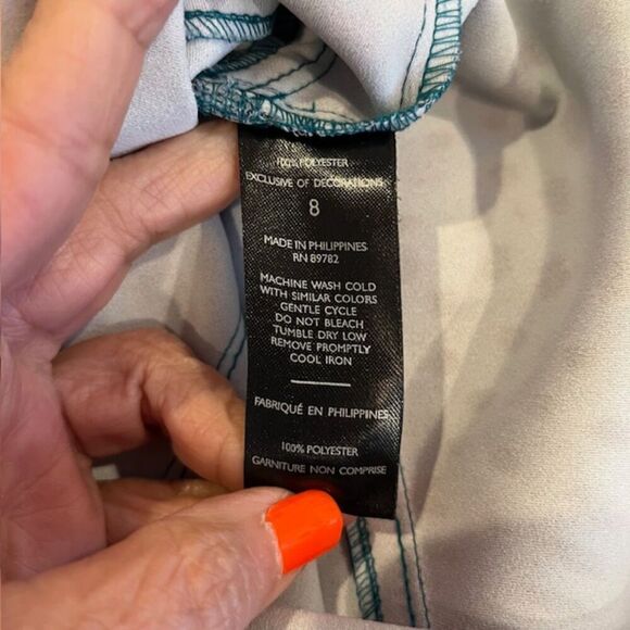 Natori Cheetah Crepe Top Stitch Dress Teal Aqua Blue 3/4 Sleeve Back Zip Size 8 - Picture 10 of 13